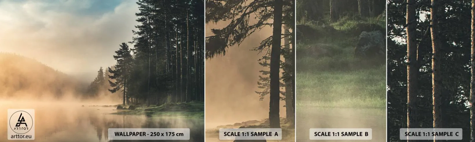 Vzor Fototapety Samolepicí Deluxe Sticker - Zrození dne - Krajina, jezero, Les - 100x30 cm