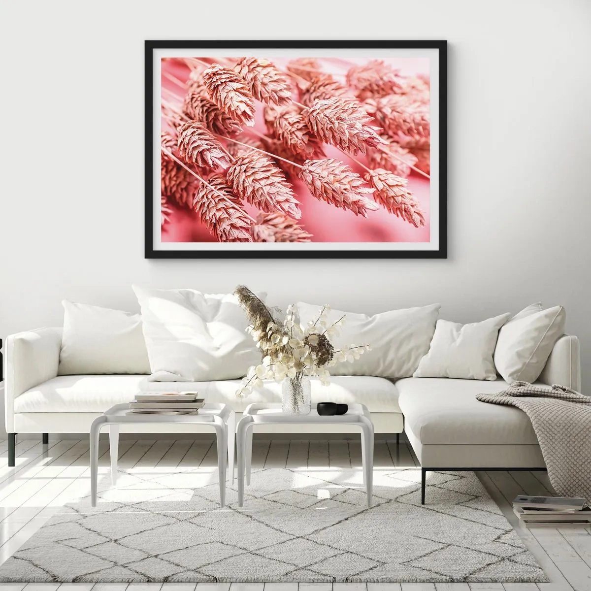 Plakát v černém rámu - Květinová kaskáda v růžové - 70x50 cm