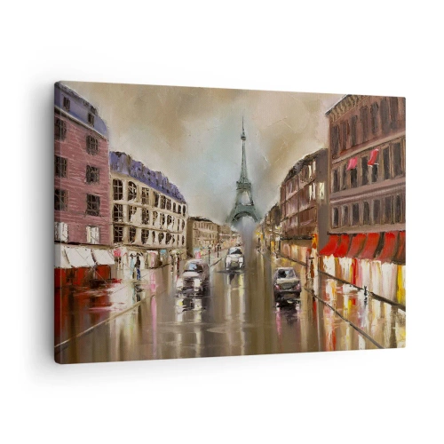 Obraz na plátně - Večerní panoráma Paříže s výhledem na Eiffelovu věž - 70x50cm - Počítá se pouze ona - Moderní nástěnná dekorace do obývacího pokoje a ložnice ARTTOR