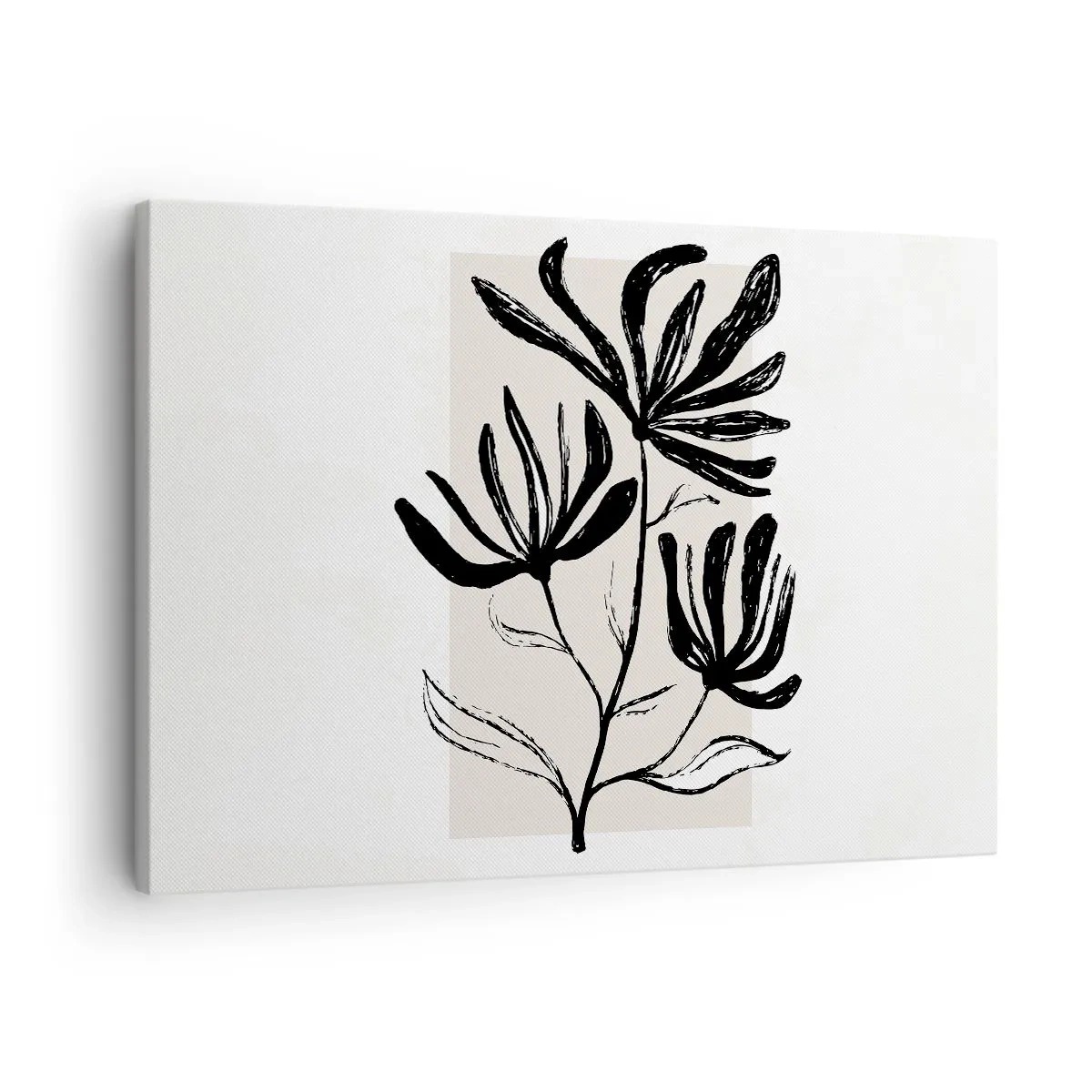 Obraz na plátně - Minimalistický černobílý květinový motiv - 70x50cm - Náčrtek pro herbář - Moderní nástěnná dekorace do obývacího pokoje a ložnice ARTTOR