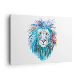 Obraz na plátně - Akvarelový portrét lva v živých barvách - 70x50cm - Elektrizující aura - Moderní nástěnná dekorace do obývacího pokoje a ložnice ARTTOR