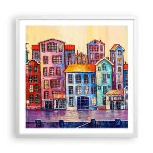 Plakát v bílém rámu - Město jako z pohádky - 60x60 cm