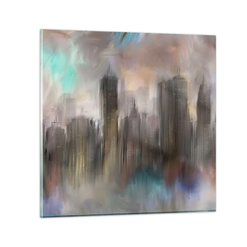 Obraz na skle - Kompozice z oceli, kamene a mlhy - 40x40 cm