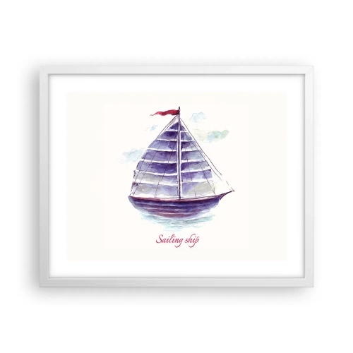 Plakát v bílém rámu - Napnuté plachty a klidná voda - 50x40 cm