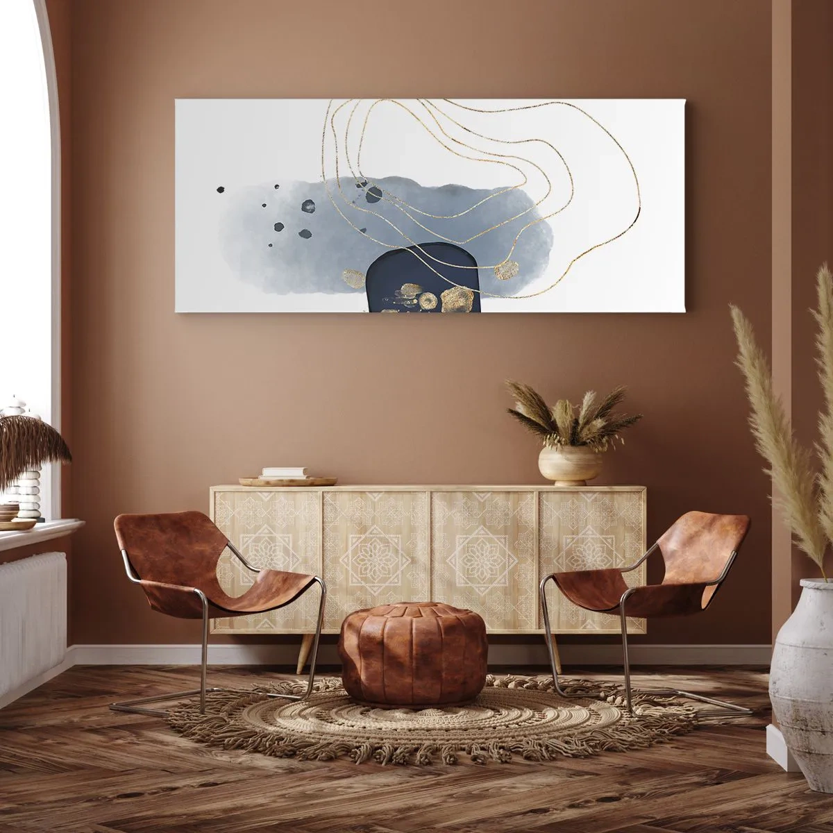 Obraz na plátně - Modro-zlatá fantazie - 120x50 cm