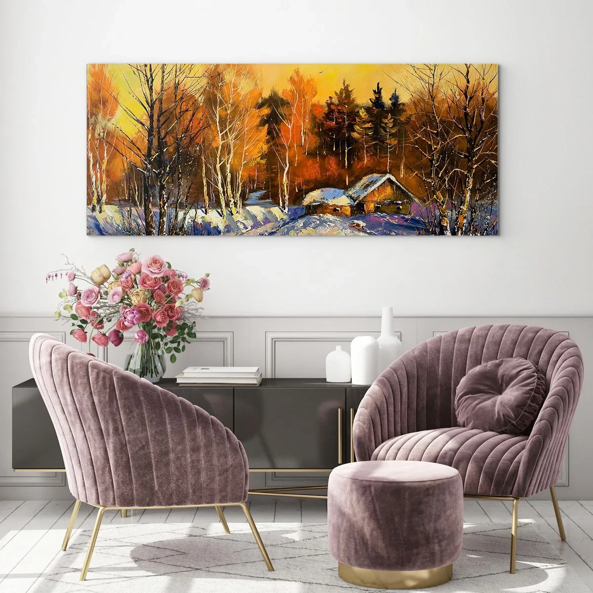 Obraz na skle - Zimní imprese v slunci - 90x30 cm
