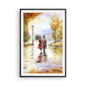 Plakát v černém rámu - Romantický podzim v parku - 61x91 cm