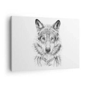 Obraz na plátně - Náčrt vlčí hlavy v monochromatickém stylu na bílém pozadí - 70x50cm - Rozený vůdce - Moderní nástěnná dekorace do obývacího pokoje a ložnice ARTTOR
