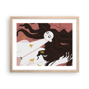 Plakát v rámu světlý dub - Sen o zlatém koni - 50x40 cm