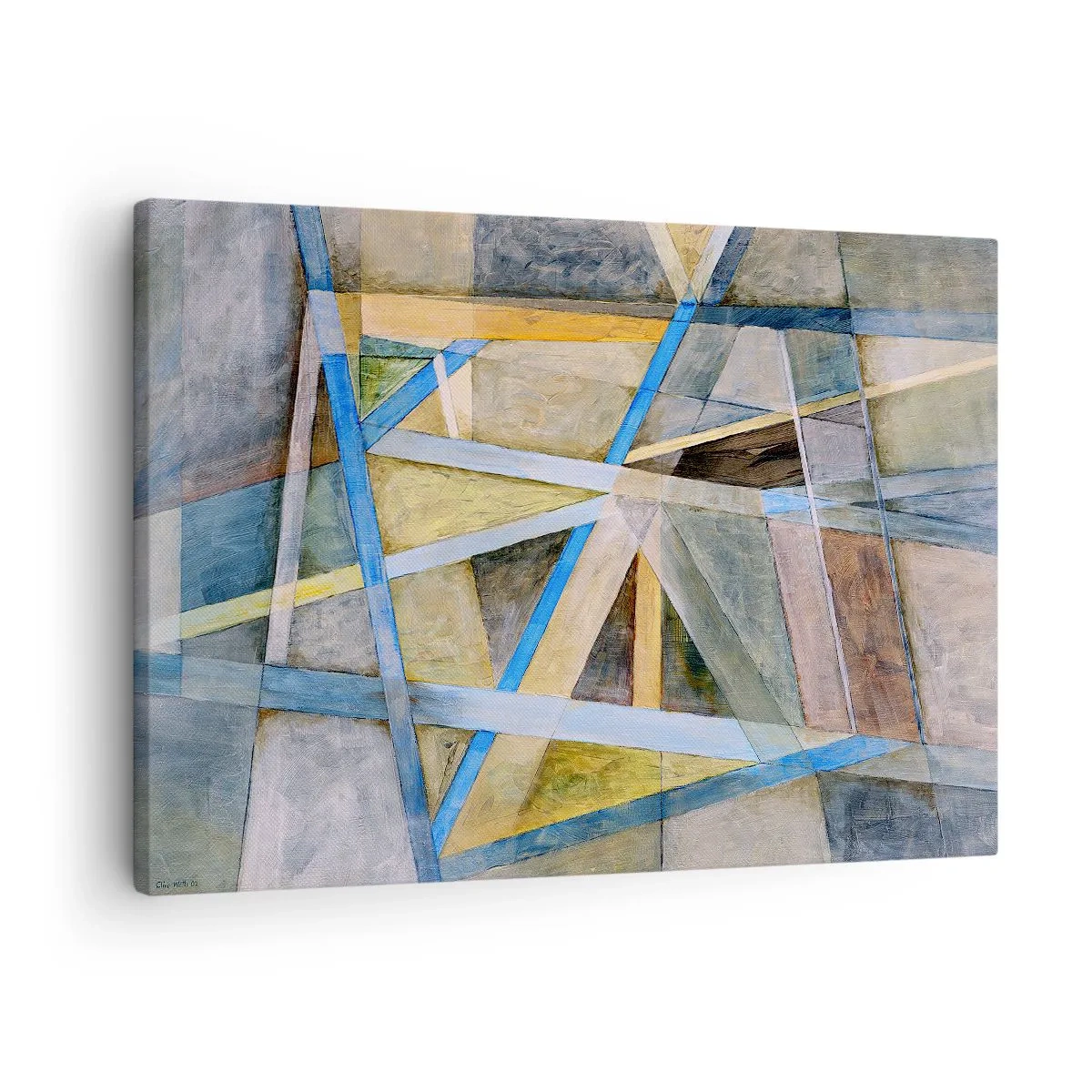 Obraz na plátně - Geometrická kompozice se světlými a modrými čarami - 70x50cm - Přímo nebo diagonálně? - Moderní nástěnná dekorace do obývacího pokoje a ložnice ARTTOR