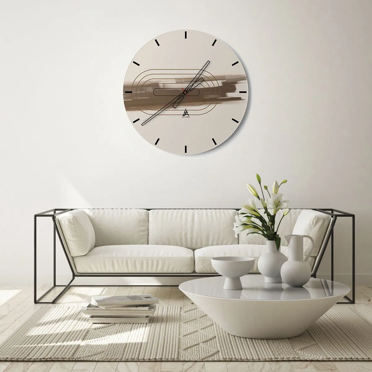 Nástěnné hodiny - Minimalistický vzor s linkami a béžovým pozadím. - 30x30cm - Závan šedi - Moderní nástěnná dekorace do obývacího pokoje, kuchyně a ložnice ARTTOR