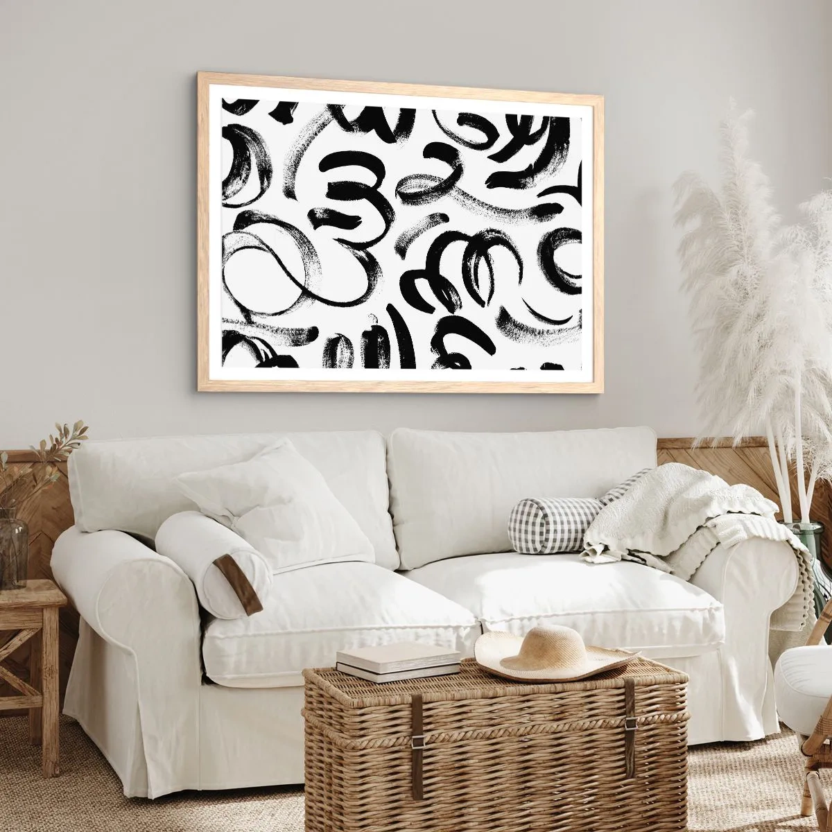 Plakát v rámu světlý dub - Černé na bílém - 100x70 cm