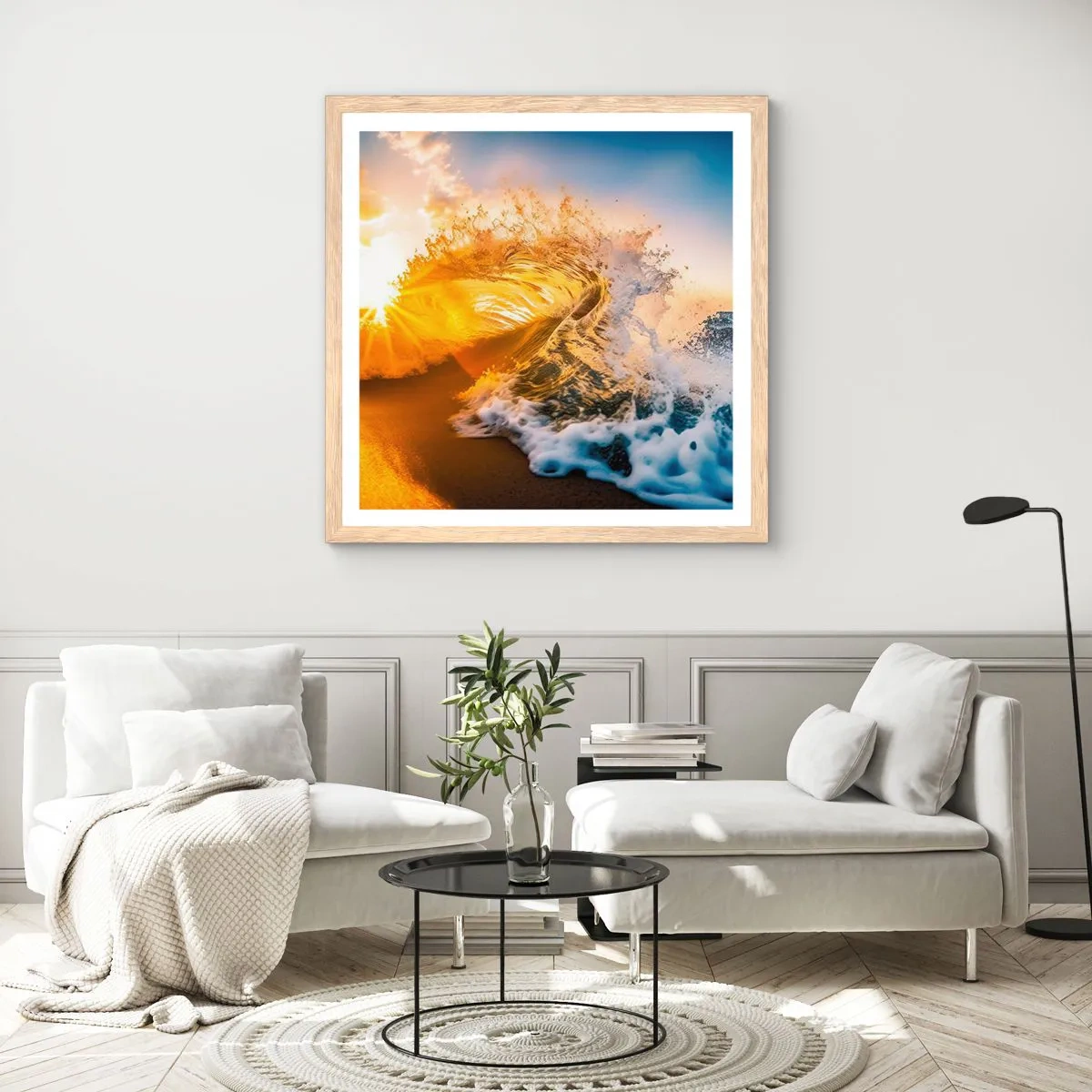 Plakát v rámu světlý dub - Hra v písku - 40x40 cm