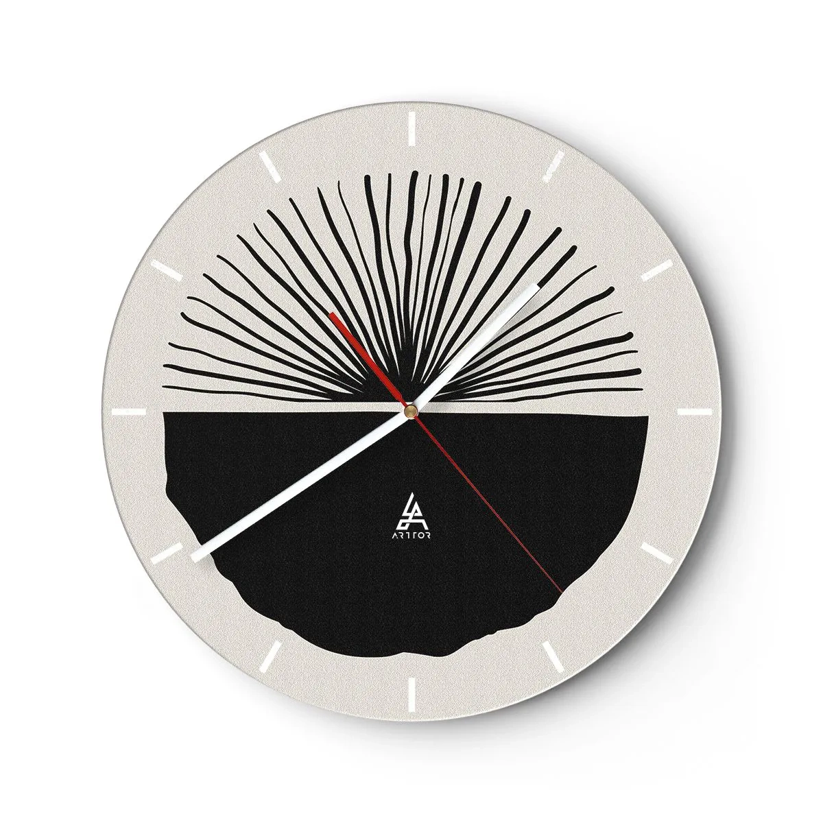 Nástěnné hodiny - Motiv černého vějíře na světlém pozadí v minimalistickém stylu - 30x30cm - Řada možností - Moderní nástěnná dekorace do obývacího pokoje, kuchyně a ložnice ARTTOR