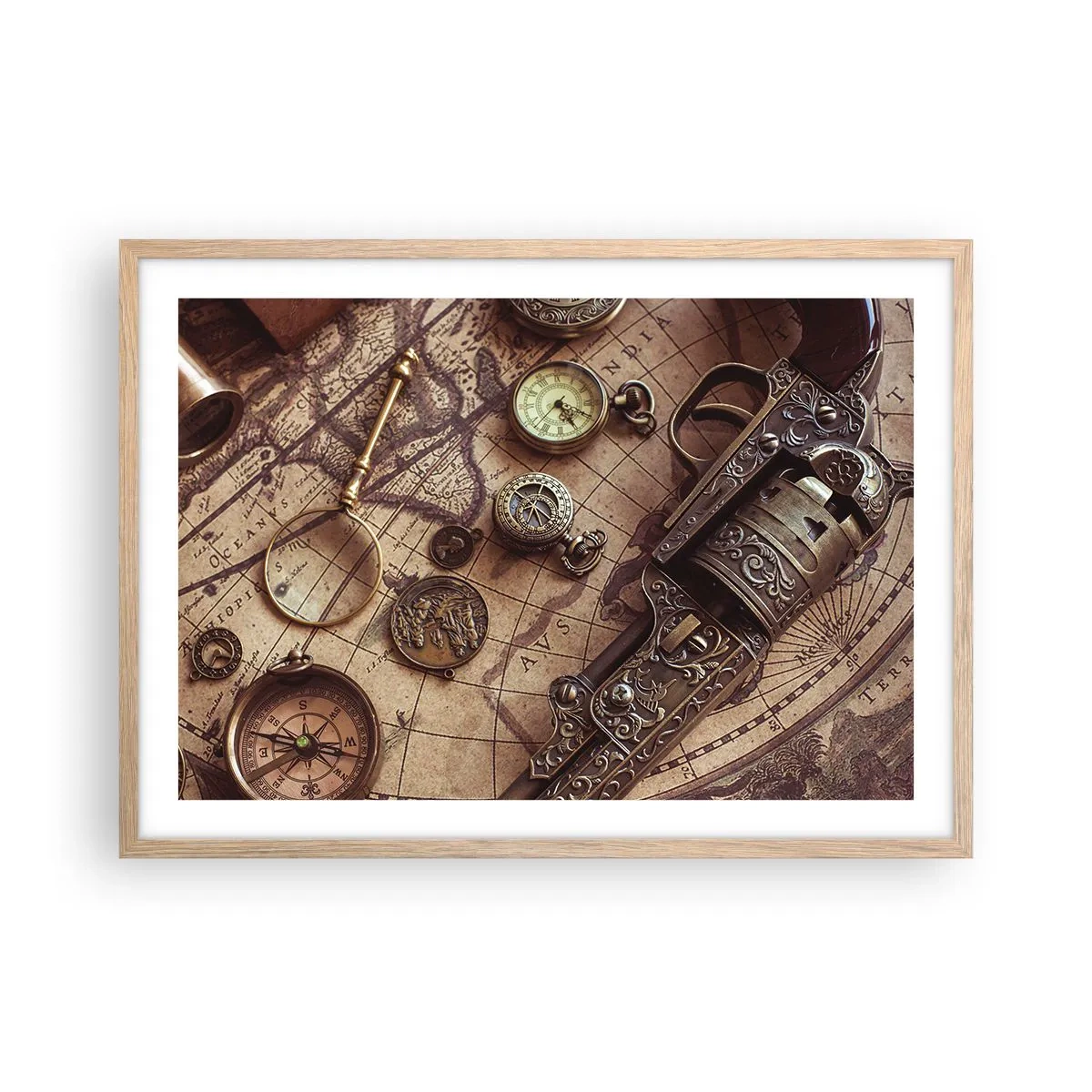 Plakát v rámu světlý dub - Dobrodružství volá - 70x50 cm