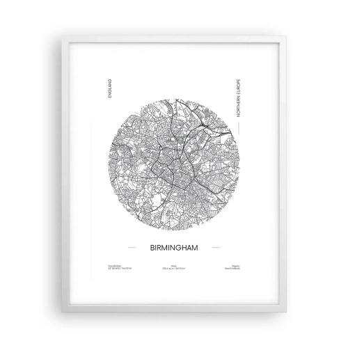 Plakát v bílém rámu - Anatomie Birminghamu - 40x50 cm