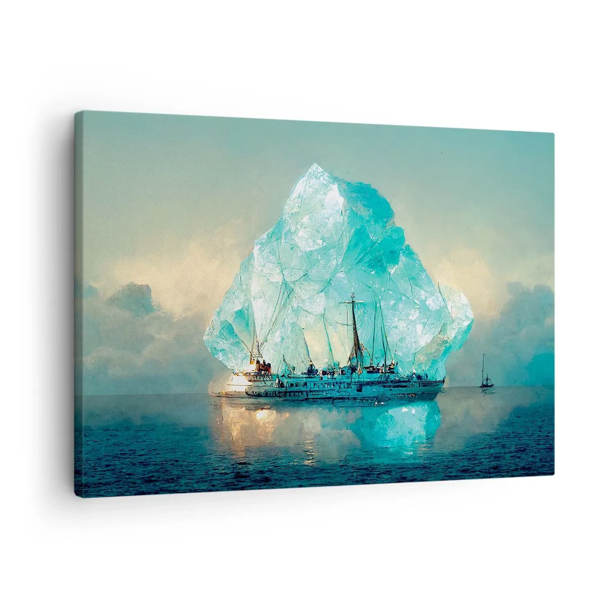 Obraz na plátně - Loď s majestátním ledovcem v pozadí - 70x50cm - Arktický briliant - Moderní nástěnná dekorace do obývacího pokoje a ložnice ARTTOR