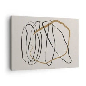 Obraz na plátně - Umělecké linie v černé a zlaté barvě na světlém pozadí - 70x50cm - Kompozice – tanec ve smyčce - Moderní nástěnná dekorace do obývacího pokoje a ložnice ARTTOR