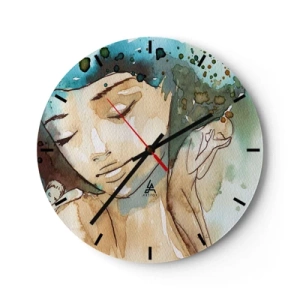 Nástěnné hodiny - Ciferník s motivem ženské postavy v akvarelových odstínech - 30x30cm - Lady in blue - Moderní nástěnná dekorace do obývacího pokoje, kuchyně a ložnice ARTTOR