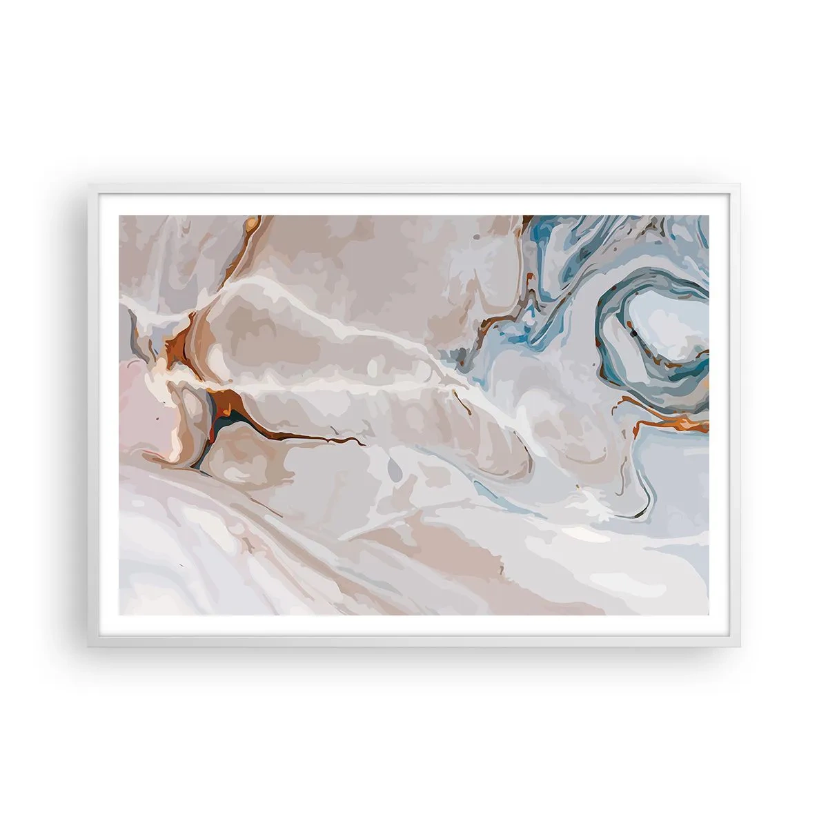 Plakát v bílém rámu - Modré meandry pod bílou - 100x70 cm