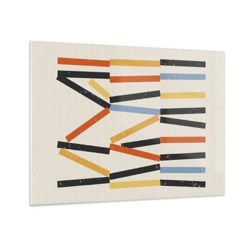 Obraz na skle - Barevná abstrakce horizontálních a diagonálních pruhů na světlém pozadí - 70x50cm - Kompozice na úrovni - Moderní nástěnná dekorace do obývacího pokoje a ložnice ARTTOR