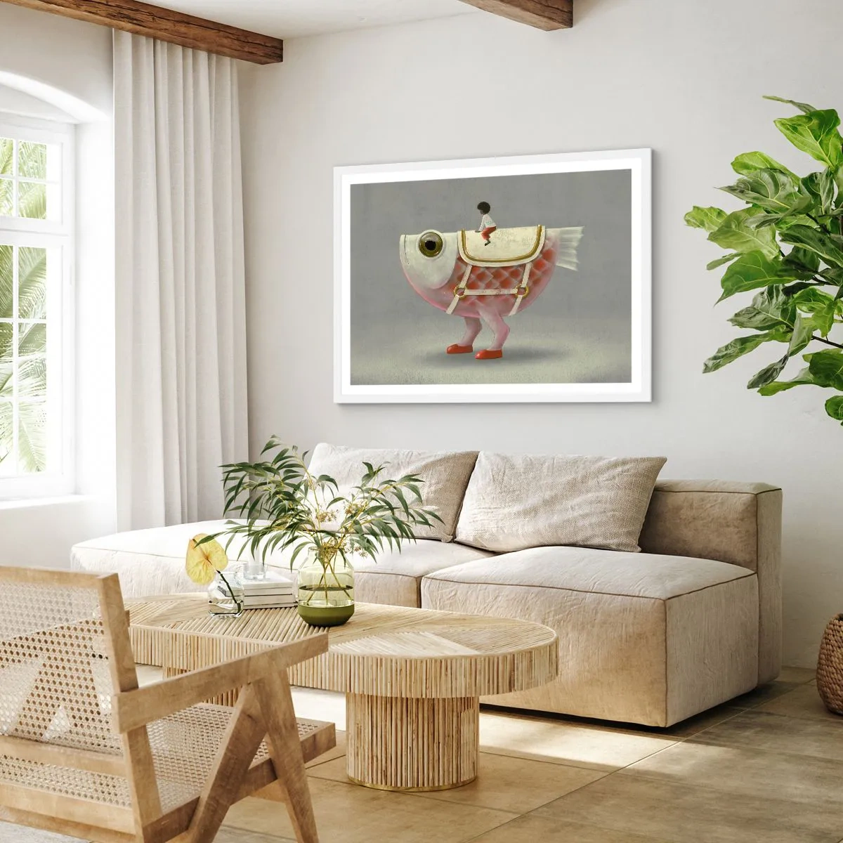 Plakát v bílém rámu - Rybí jezdec - 100x70 cm