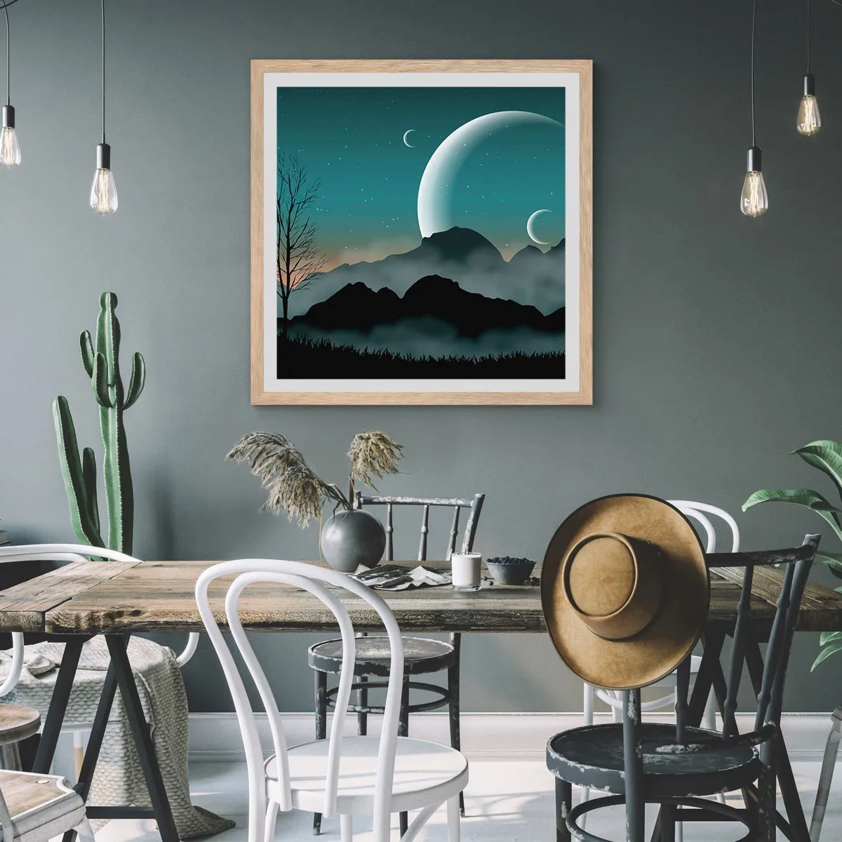 Plakát v rámu světlý dub - Karneval hvězdné noci - 60x60 cm