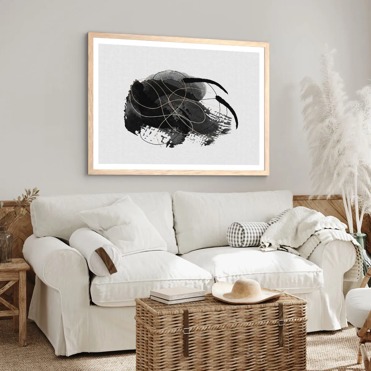 Plakát v rámu světlý dub - Upletené z černé - 91x61 cm