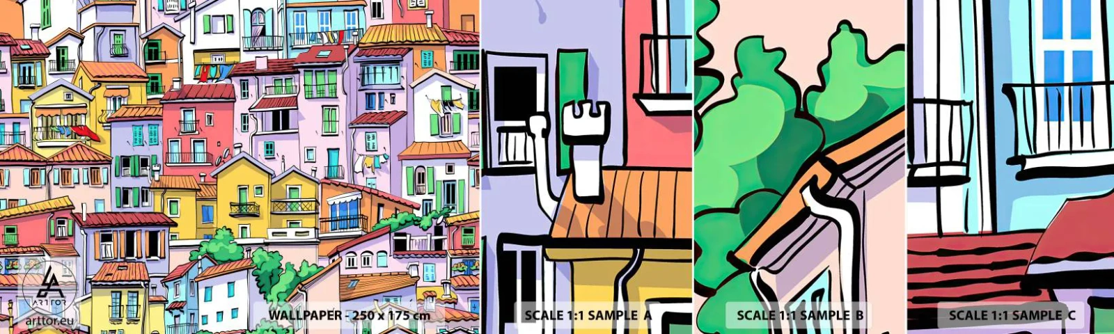 Fototapeta Vzorek Standard Eco - Veselé město - Město, Nájemní domy, Domy - 100x30 cm