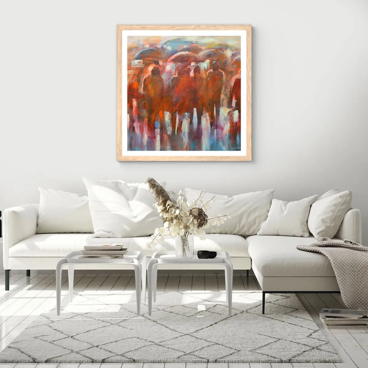 Plakát v rámu světlý dub - Rovnocenní v dešti a mlze - 40x40 cm