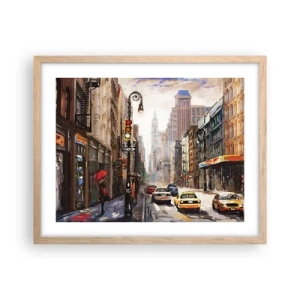 Plakát v rámu světlý dub - New York – barevný i v dešti - 50x40 cm