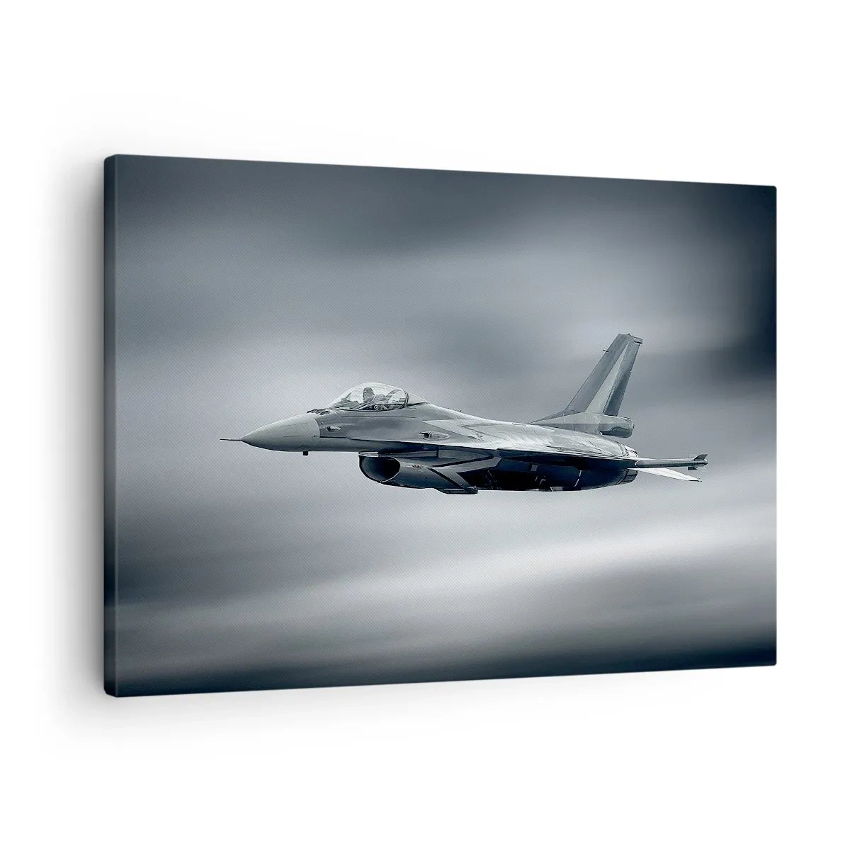 Obraz na plátně - Stíhačka za letu proti zatažené obloze - 70x50cm - Hodíš výzvu? - Moderní nástěnná dekorace do obývacího pokoje a ložnice ARTTOR