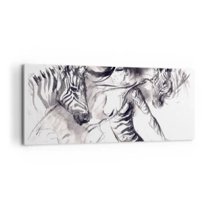 Obraz na plátně - Tančící se zebrami - 100x40 cm