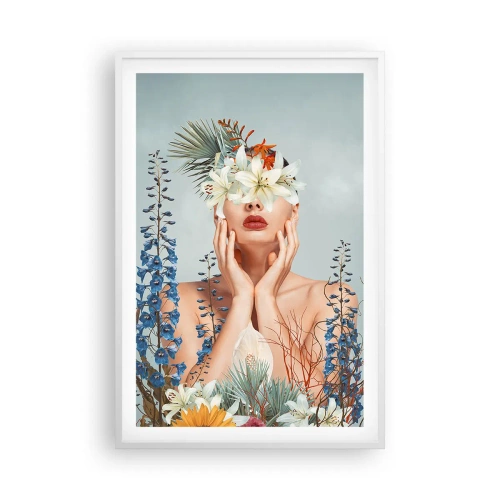 Plakát v bílém rámu - Žena – květina - 61x91 cm