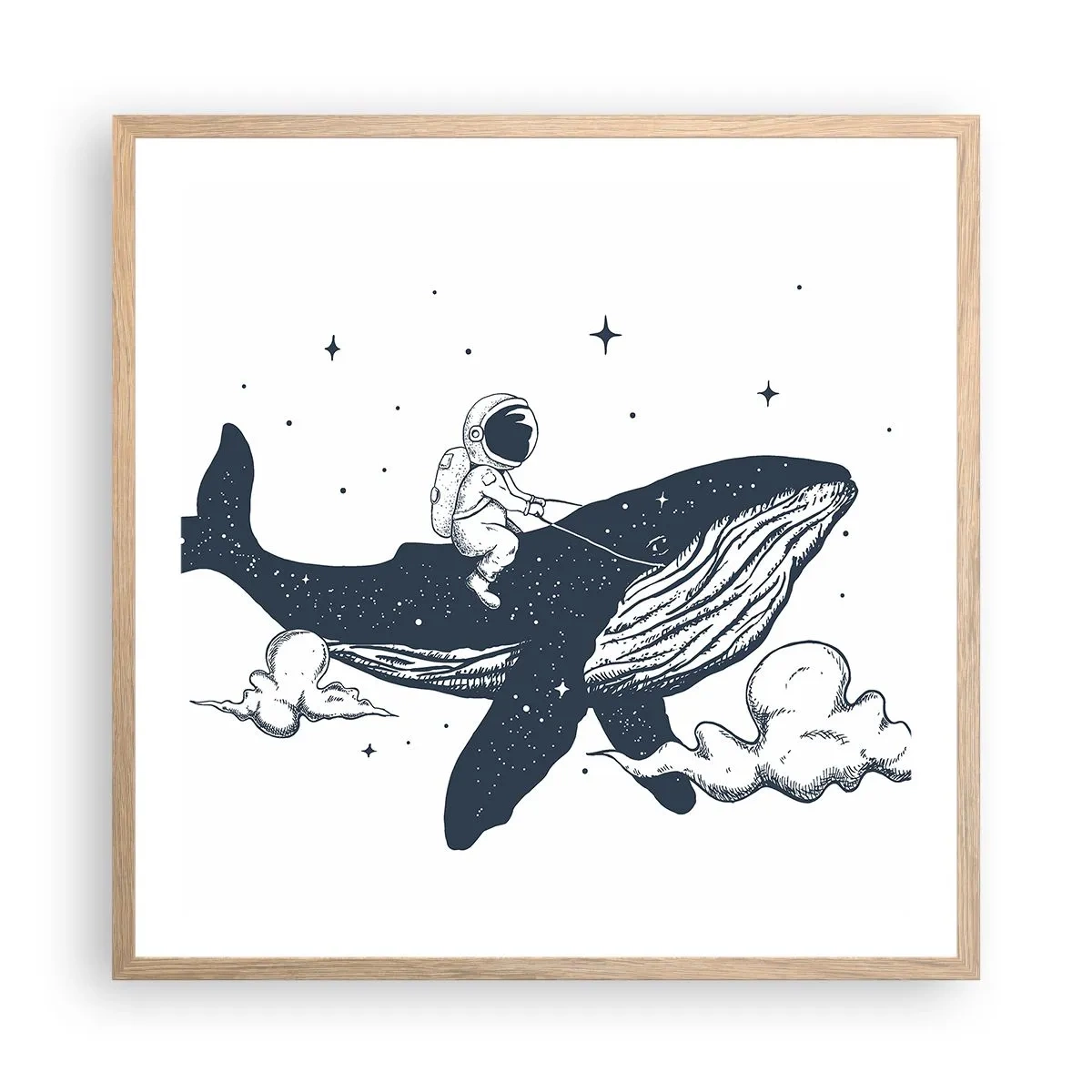 Plakát v rámu světlý dub - Vesmírné dobrodružství - 60x60 cm