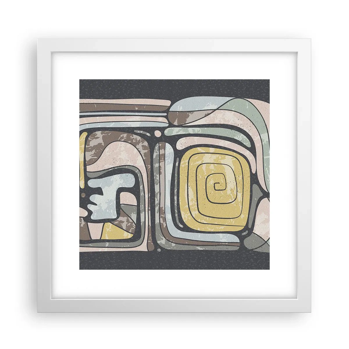 Plakát v bílém rámu - Abstrakce v předkolumbovském duchu - 30x30 cm