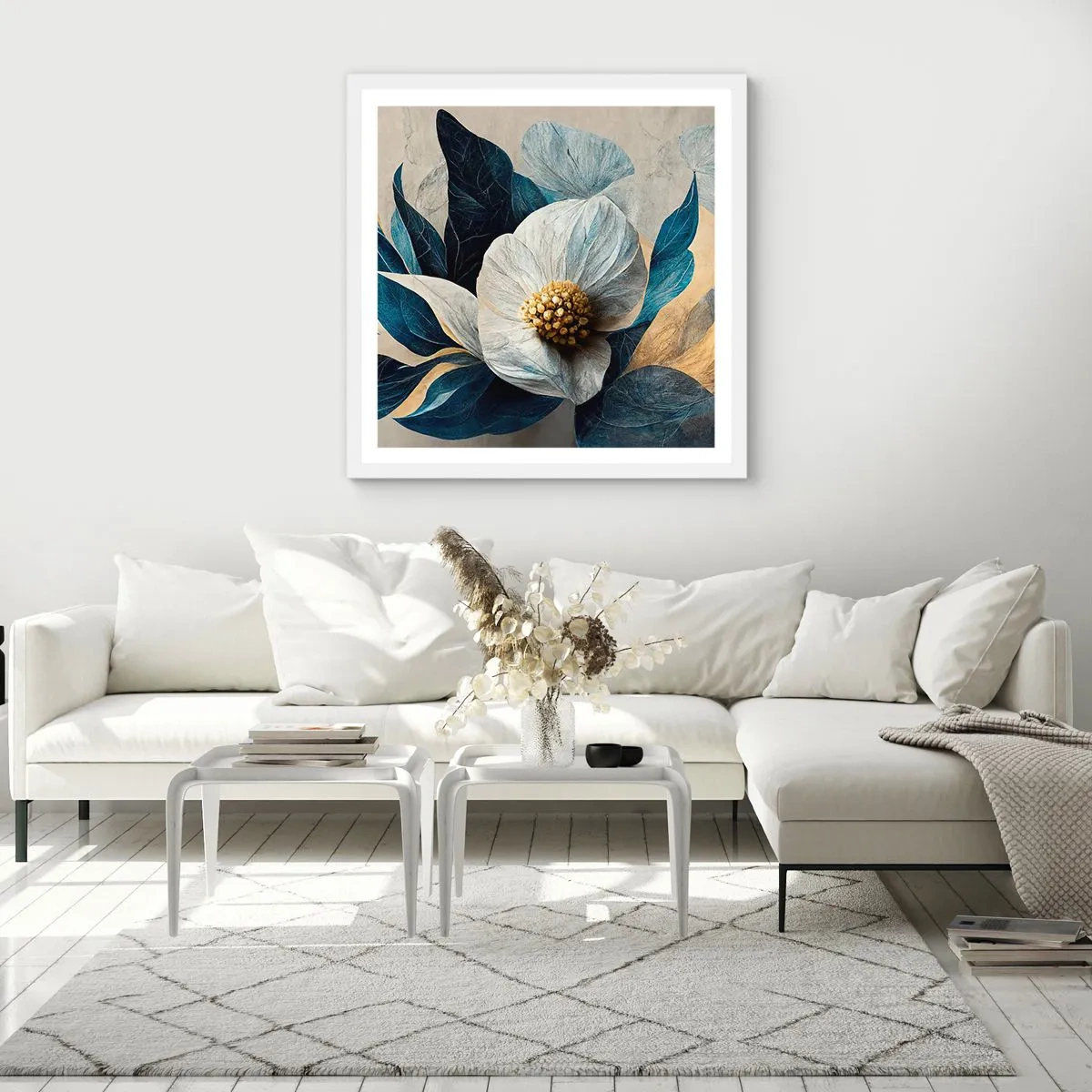 Plakát v bílém rámu - Zlaté srdce - 60x60 cm