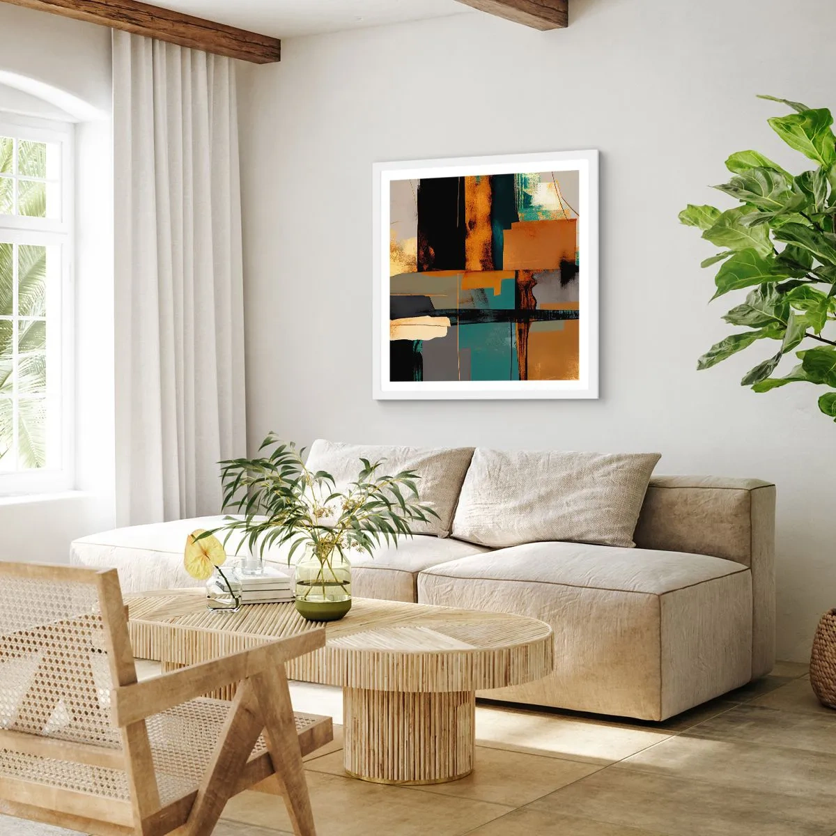 Plakát v bílém rámu - Abstrakce – světlo a stín - 40x40 cm