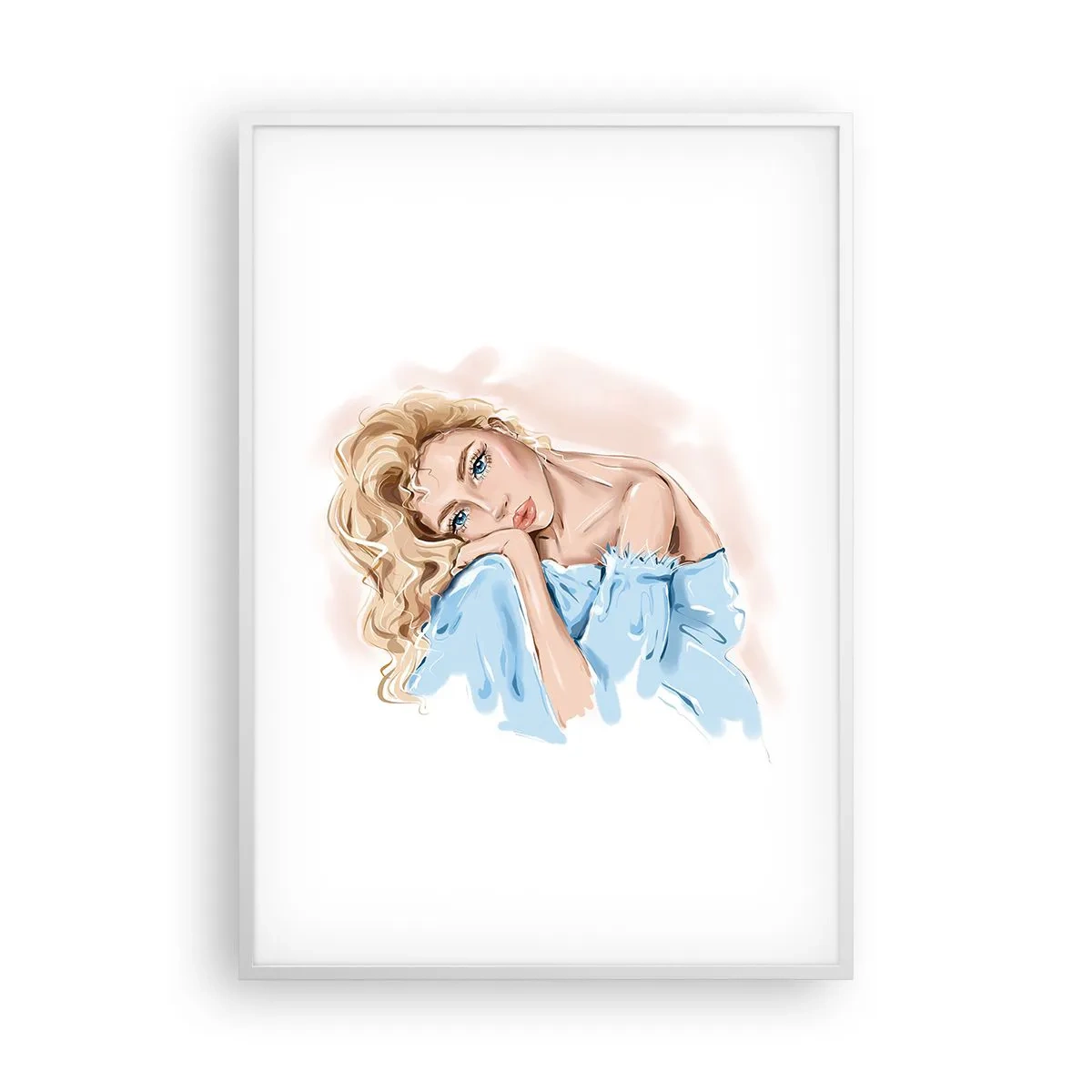 Plakát v bílém rámu - Zasněná v modré - 70x100 cm