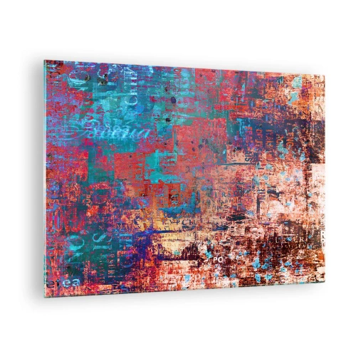 Obraz na skle - Abstraktní kompozice v odstínech modré a červené - 70x50cm - Paměť a zapomnění - Moderní nástěnná dekorace do obývacího pokoje a ložnice ARTTOR