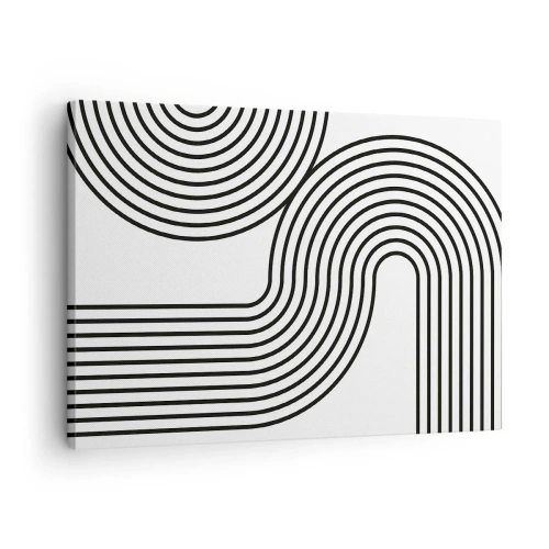 Obraz na plátně - Abstraktní obraz s černými čarami vytvářejícími geometrické vzory na bílém pozadí. - 70x50cm - V zatáčce - Moderní nástěnná dekorace do obývacího pokoje a ložnice ARTTOR