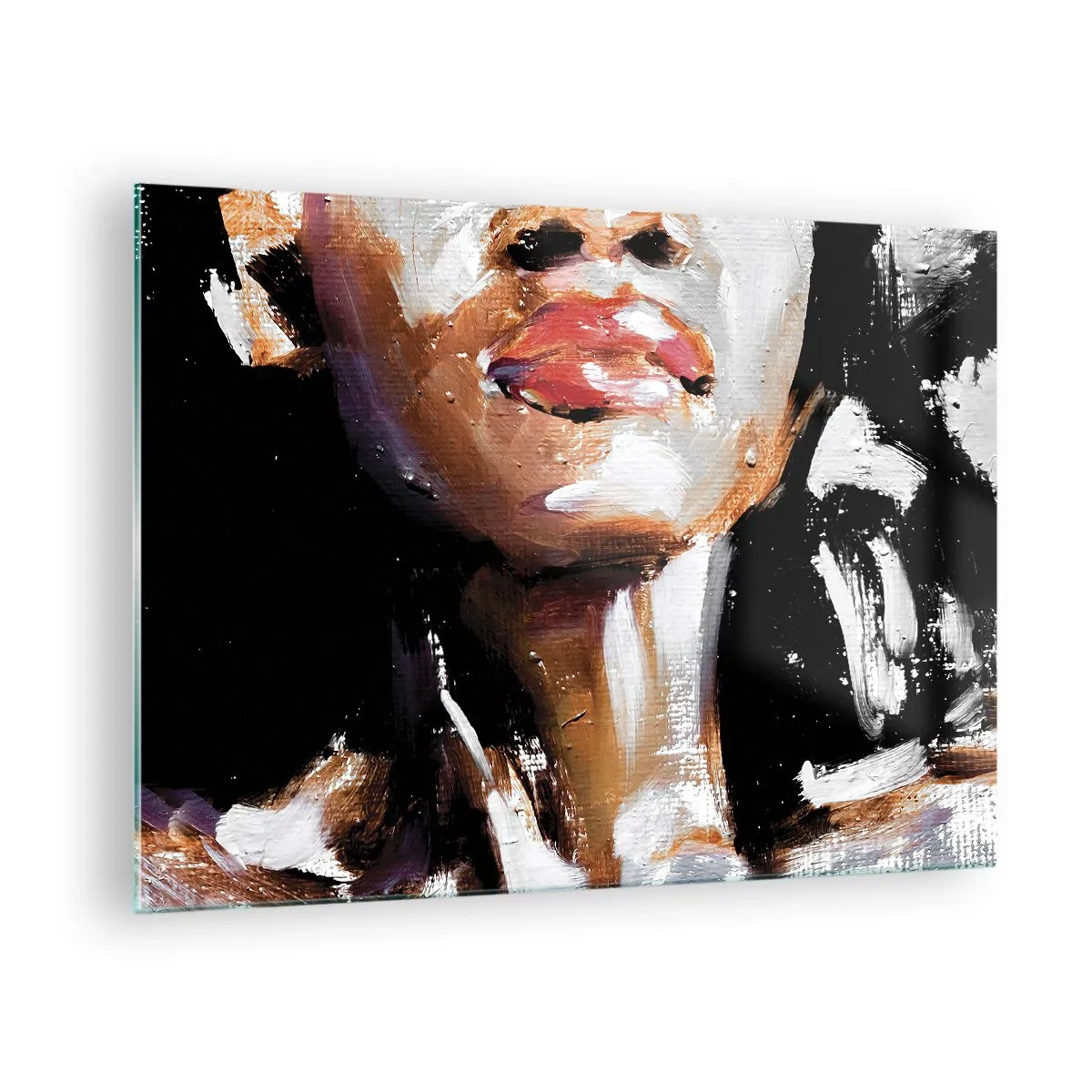 Obraz na skle - Detail barevného portrétu ženy v expresivním stylu - 70x50cm - Hrdost bez předsudků - Moderní nástěnná dekorace do obývacího pokoje a ložnice ARTTOR