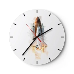 Nástěnné hodiny - Akvarel styl raketového startu na bílém pozadí - 30x30cm - Průzkumníci do toho - Moderní nástěnná dekorace do obývacího pokoje, kuchyně a ložnice ARTTOR