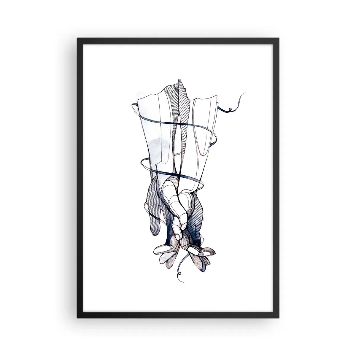 Plakát v černém rámu - Umělecké ruce s jemnými květinami a liniemi - 50x70cm - Studie o dotyku - Moderní nástěnná dekorace do obývacího pokoje a ložnice ARTTOR