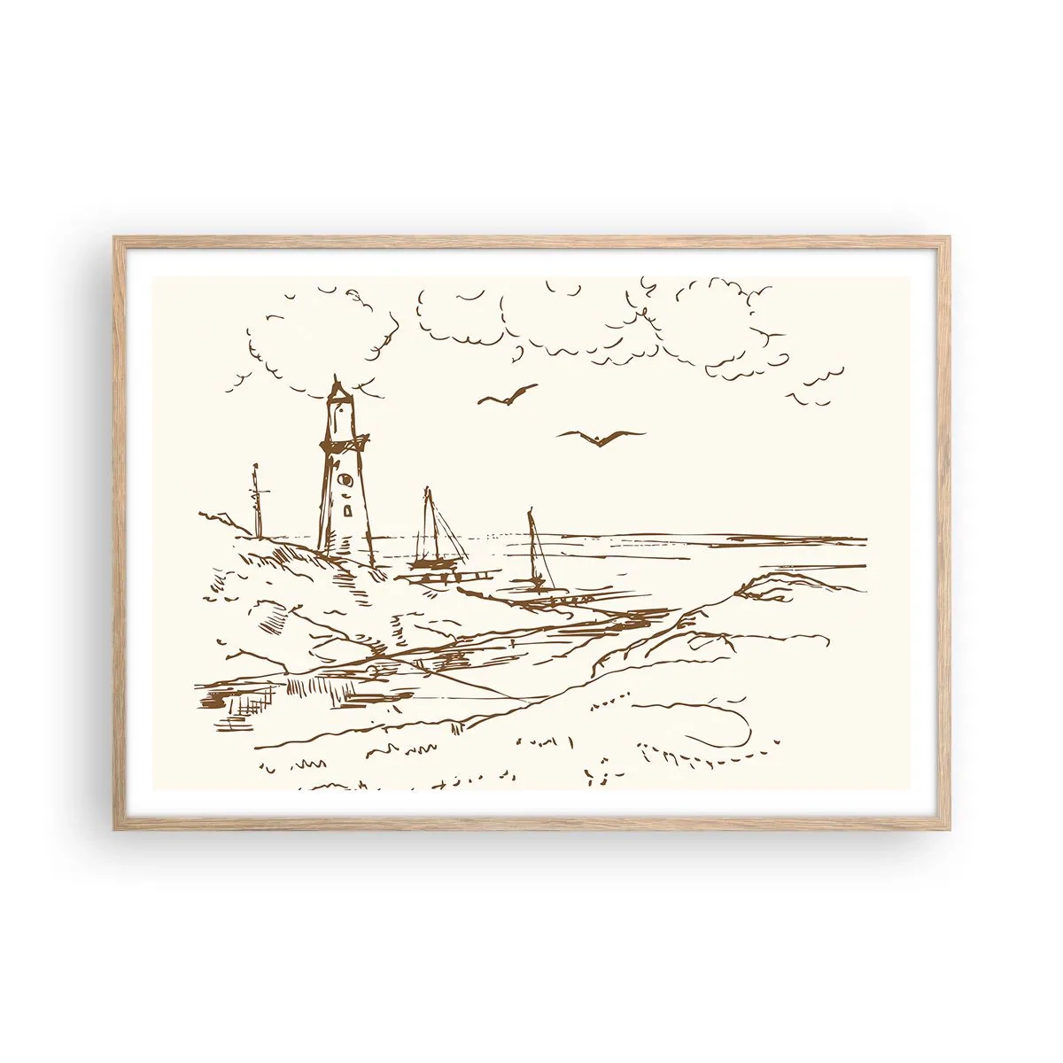 Plakát v rámu světlý dub - Náčrt letních vzpomínek - 100x70 cm