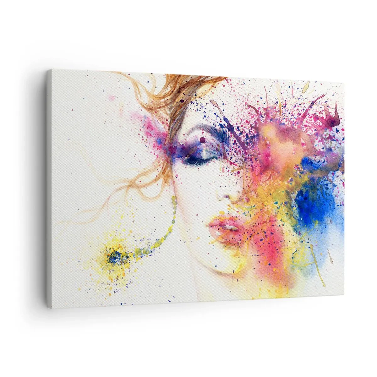 Obraz na plátně - Umělecký portrét ženy v expresivních akvarelových barvách. - 70x50cm - Duhová závrať - Moderní nástěnná dekorace do obývacího pokoje a ložnice ARTTOR