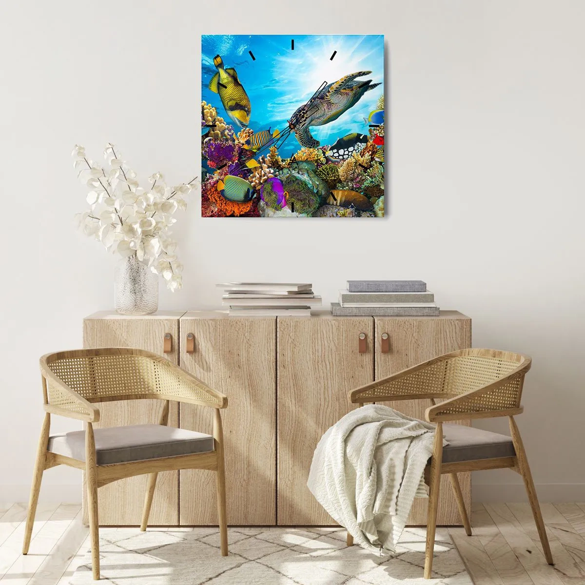 Nástěnné hodiny - Korálová promenáda - 40x40 cm