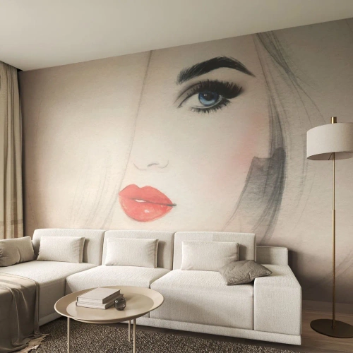 Fototapeta Samolepicí Deluxe Sticker - Hypnotizuje a omamuje - Portrét ženy, ženská tvář, červené rty - 250x175 cm