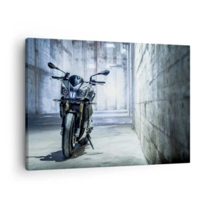 Obraz na plátně - Moderní motocykl v industriálním interiéru - 70x50cm - Než zařve motor - Moderní nástěnná dekorace do obývacího pokoje a ložnice ARTTOR