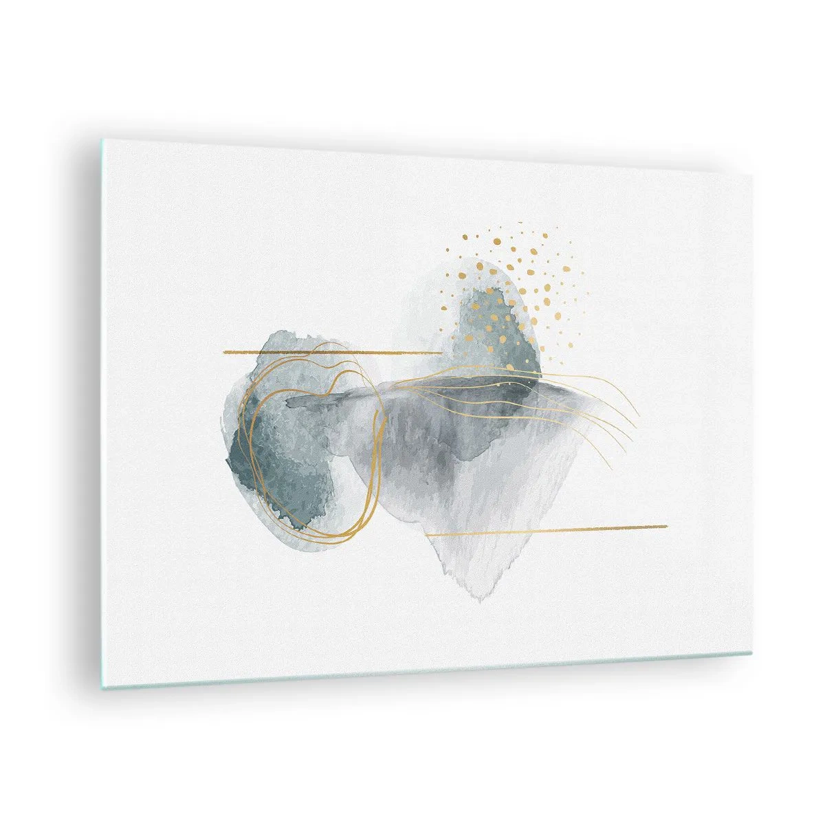 Obraz na skle - Abstraktní kompozice šedé se zlatými akcenty - 70x50cm - O vztahu mezi šedou a zlatou - Moderní nástěnná dekorace do obývacího pokoje a ložnice ARTTOR